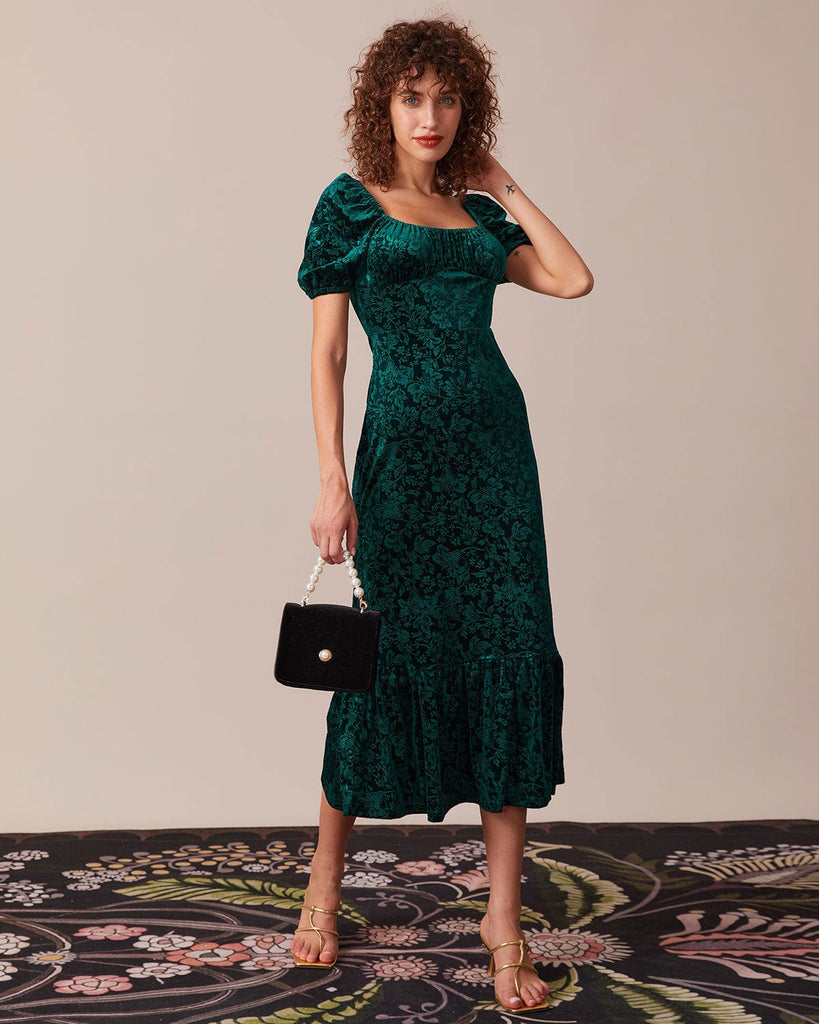 The Square Neck Velvet-Jacquard Dress Dresses - RIHOAS