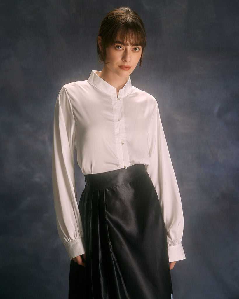 The Stand Lantern Sleeve Blouse White Tops - RIHOAS
