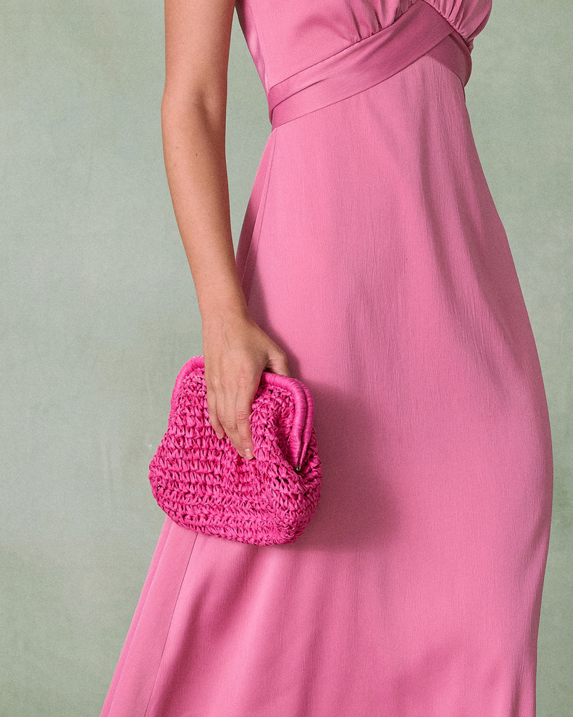 The Straw Clutch Bag Rose Red Bags - RIHOAS