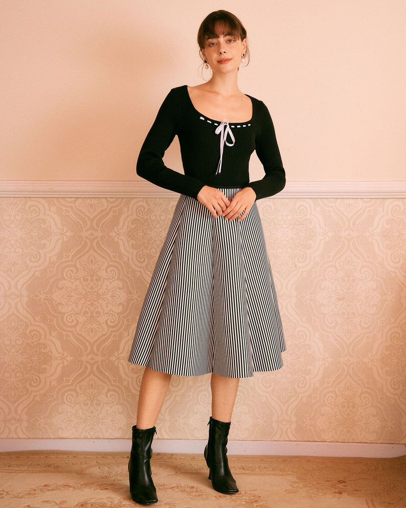 The Striped A-Line Midi Skirt Bottoms - RIHOAS