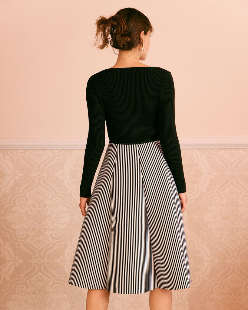 The Striped A-Line Midi Skirt Bottoms - RIHOAS