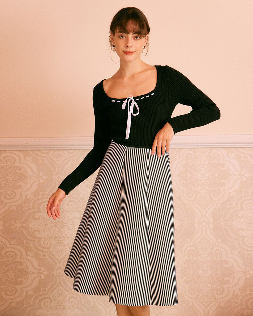 The Striped A-Line Midi Skirt Bottoms - RIHOAS