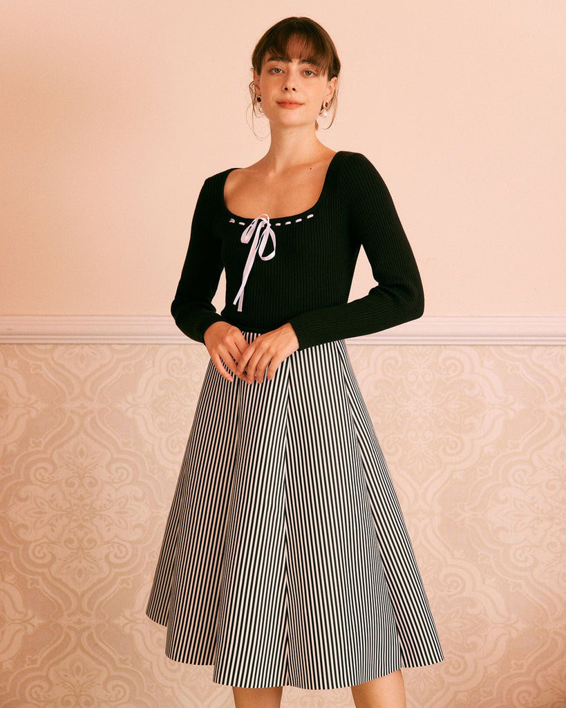 The Striped A-Line Midi Skirt Bottoms - RIHOAS