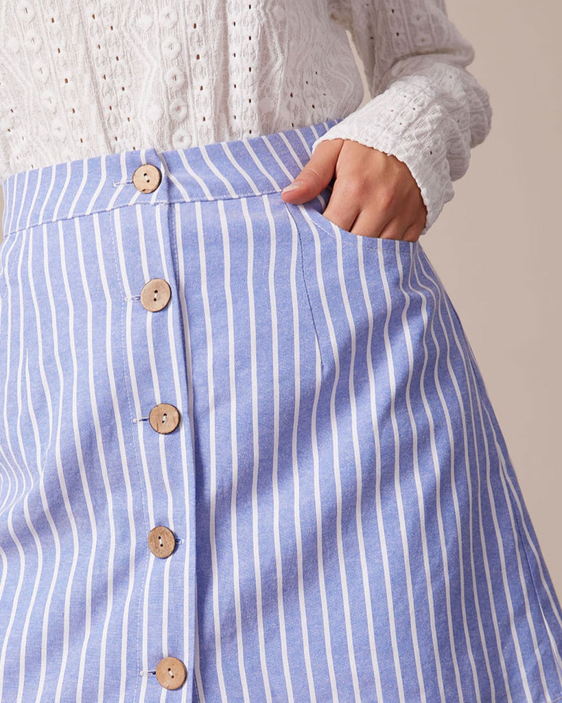 The Striped Button Down Mini Skirt Bottoms - RIHOAS