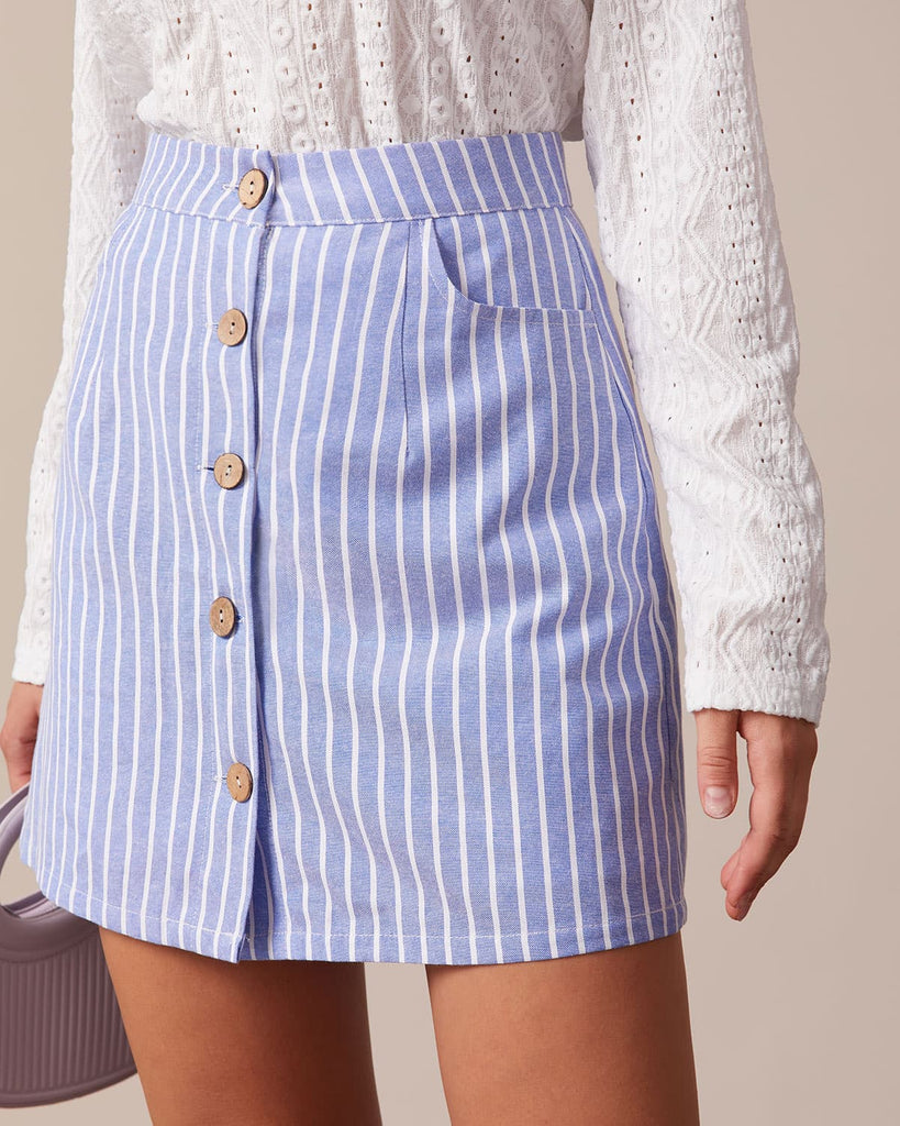 The Striped Button Down Mini Skirt Bottoms - RIHOAS