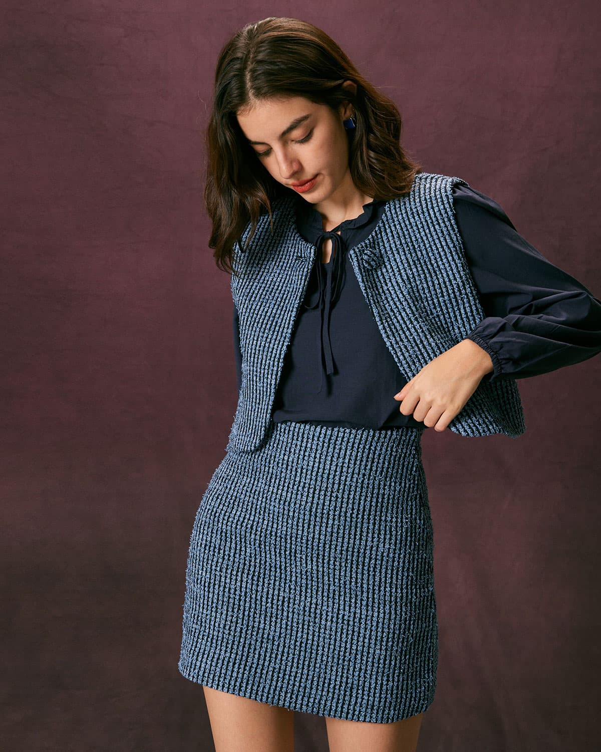 The Striped Tweed Vest Tops - RIHOAS