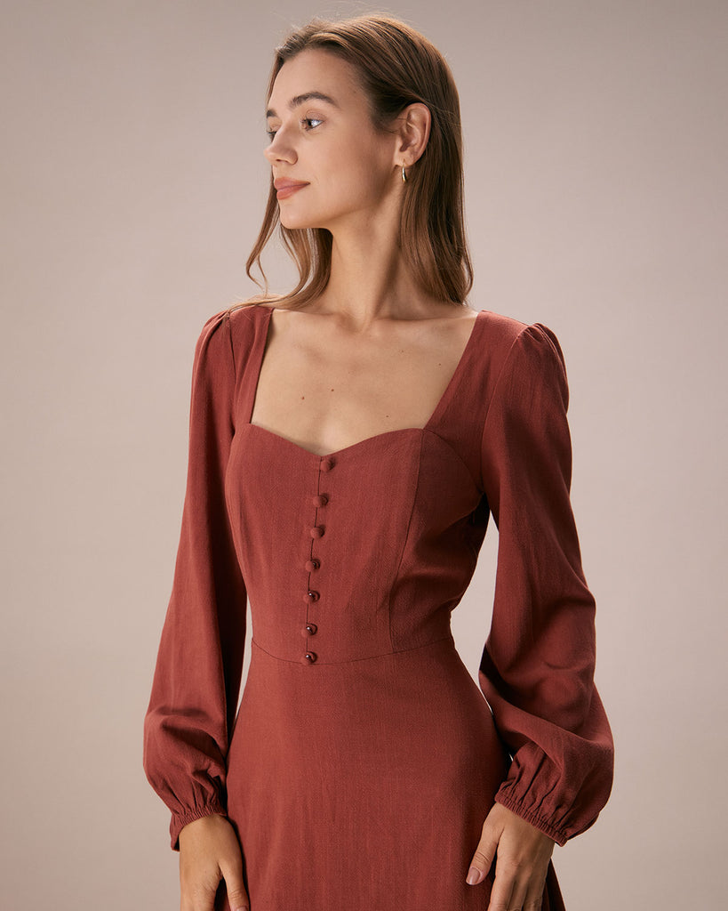 The Sweetheart Neck Button Dress Dresses - RIHOAS