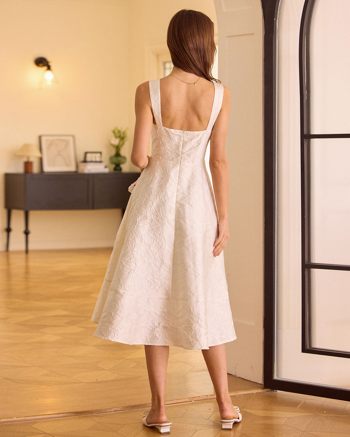 The White Sweetheart Neck Jacquard Midi Dress & Reviews - White - Dresses | RIHOAS The White Sweetheart Neck Jacquard Midi Dress & Reviews - White - Dresses | RIHOAS