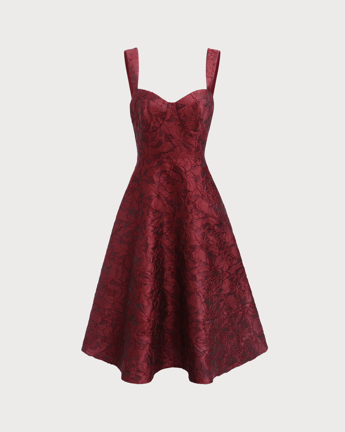 The Red Sweetheart Neck Jacquard Midi Dress & Reviews - Red - Dresses | RIHOAS The Red Sweetheart Neck Jacquard Midi Dress & Reviews - Red - Dresses | RIHOAS