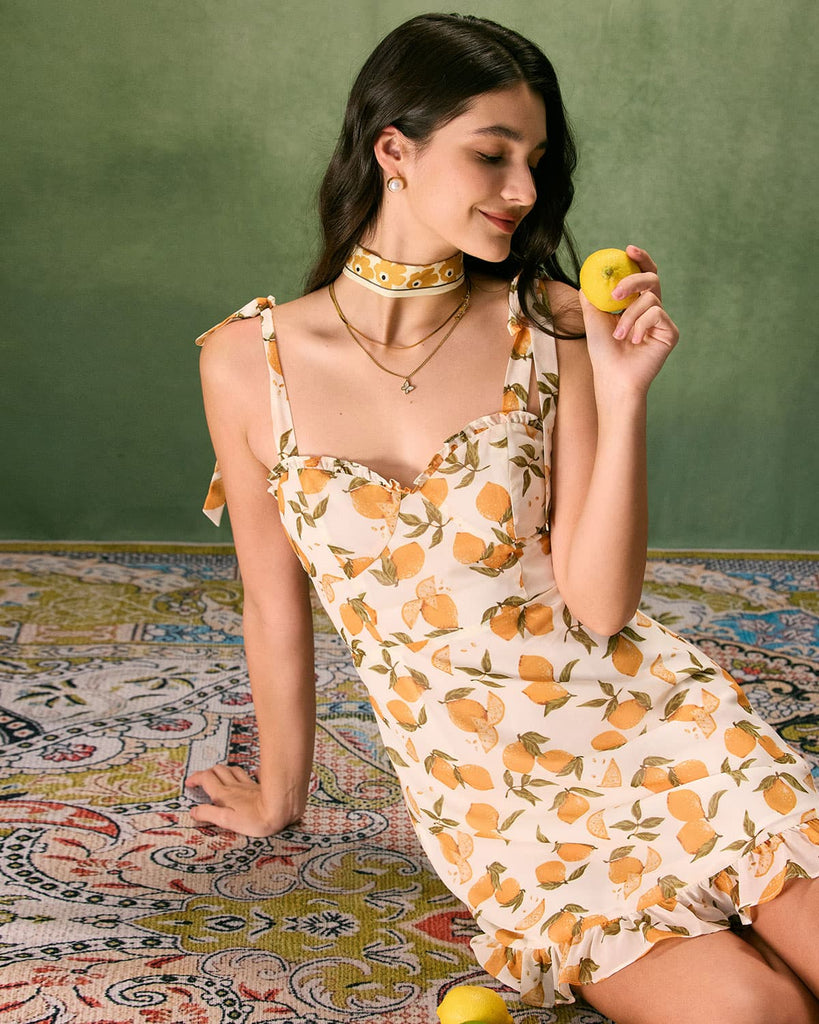 The Sweetheart Neck Lemon Mini Dress Dresses - RIHOAS