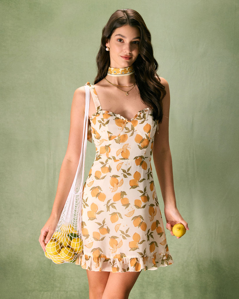 The Sweetheart Neck Lemon Mini Dress Yellow Dresses - RIHOAS
