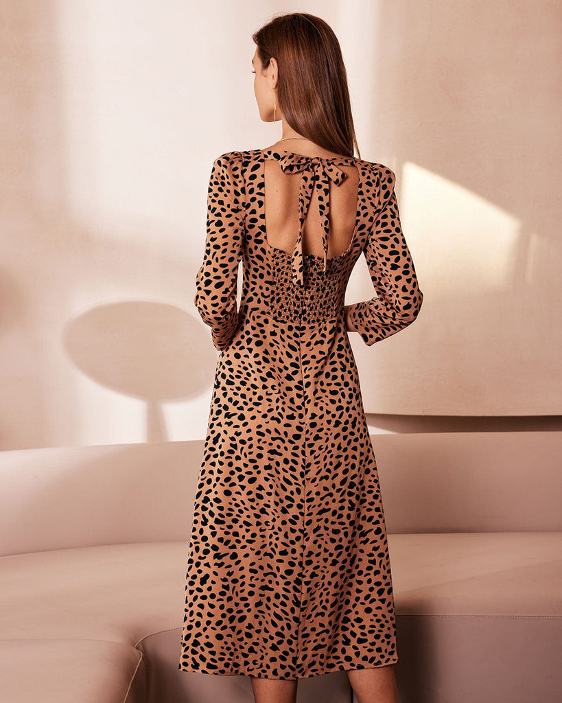 The Sweetheart Neck Leopard Midi Dress Dresses - RIHOAS