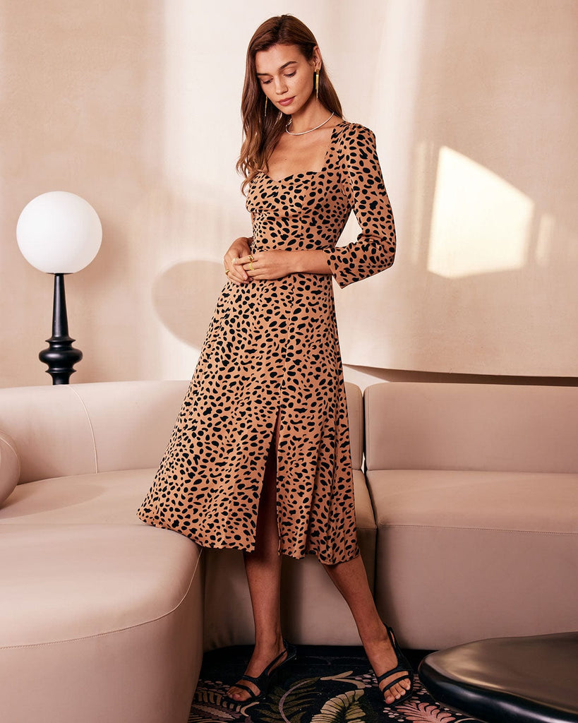 The Sweetheart Neck Leopard Midi Dress Dresses - RIHOAS