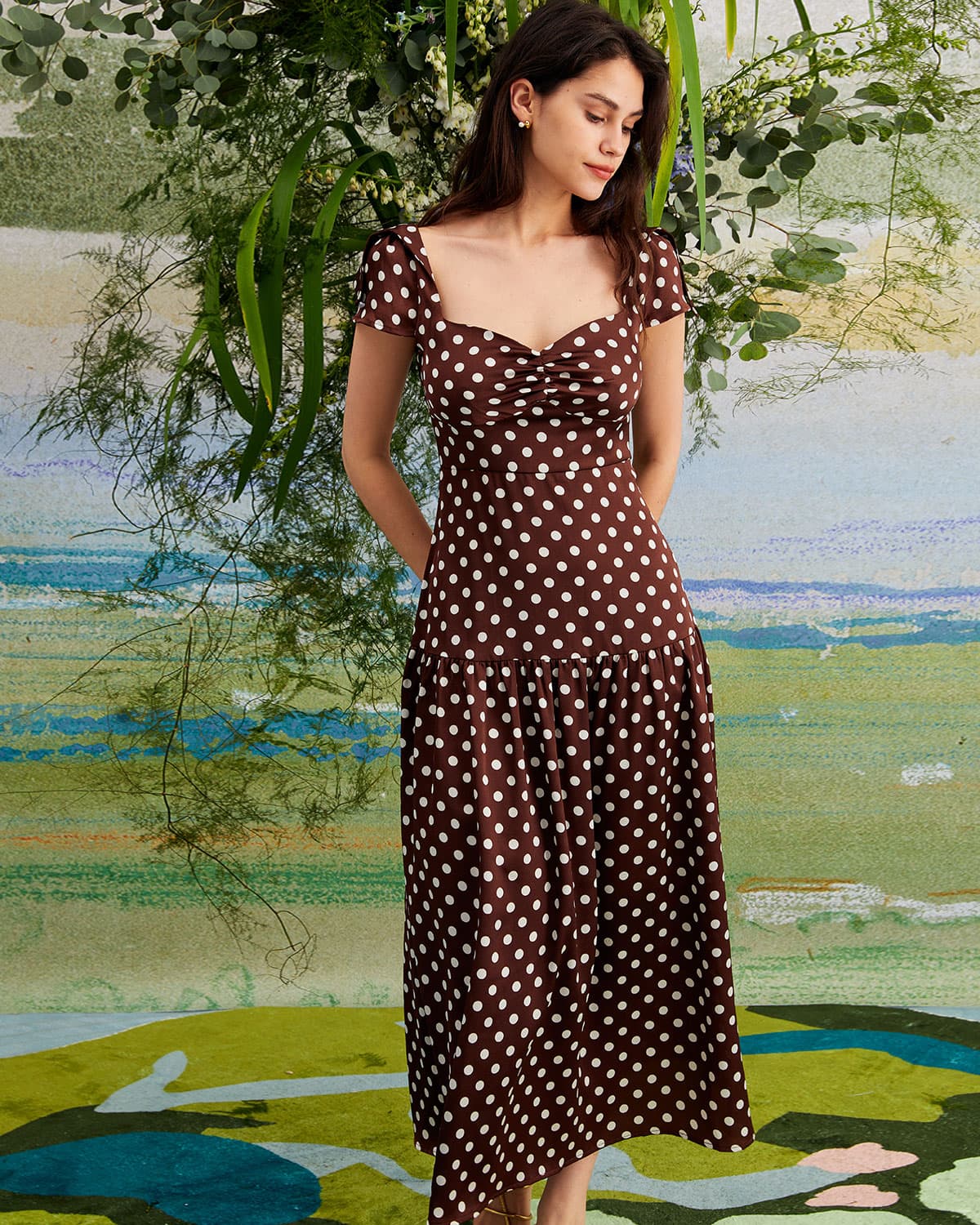 Tiered Polka-Dot Long Dress