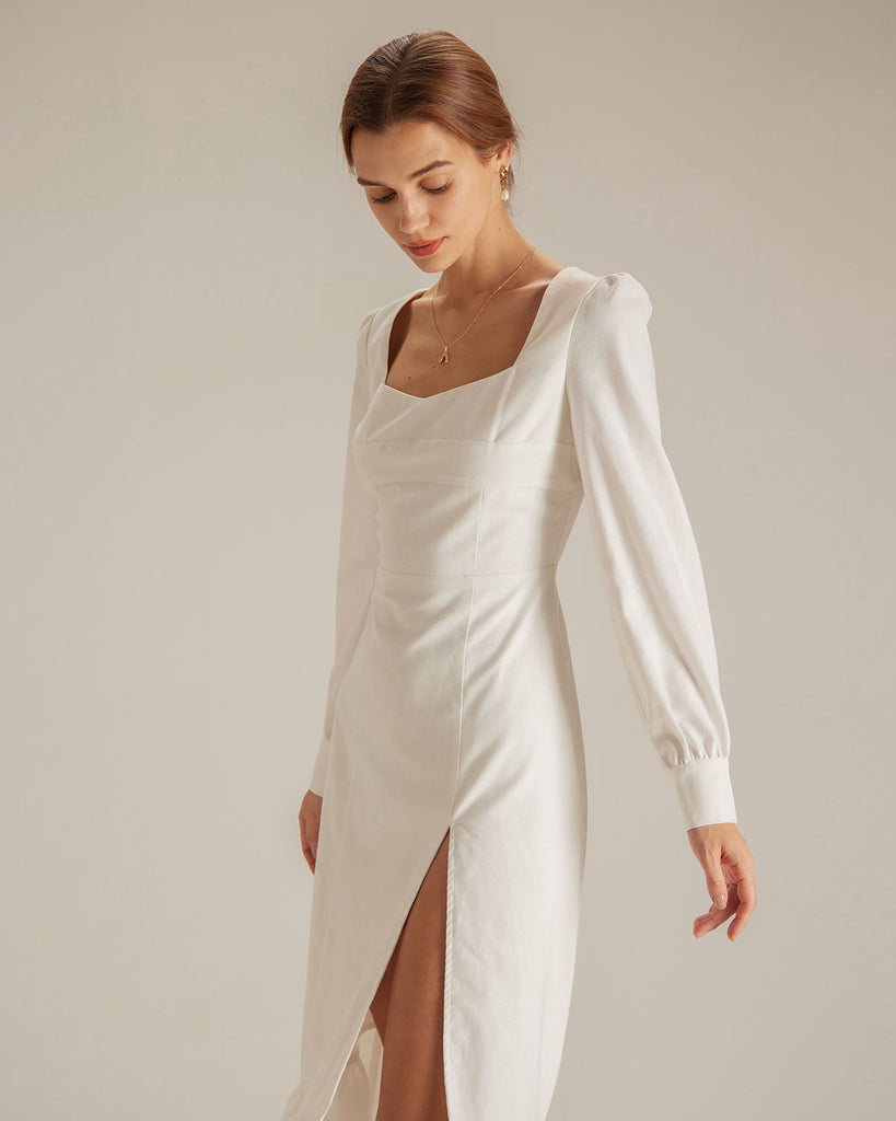 The Sweetheart Neck Split Hem Dress Dresses - RIHOAS