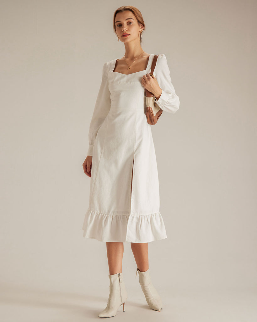 The Sweetheart Neck Split Hem Dress White Dresses - RIHOAS