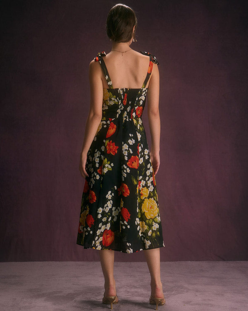 The Sweetheart Neck Tie Shoulder Floral Dress Dresses - RIHOAS