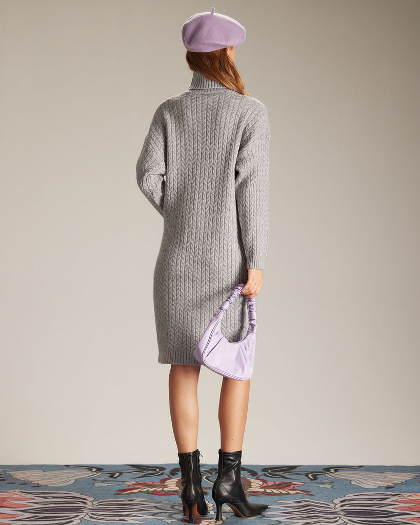 The Turtleneck Cable Sweater Dress Dresses - RIHOAS