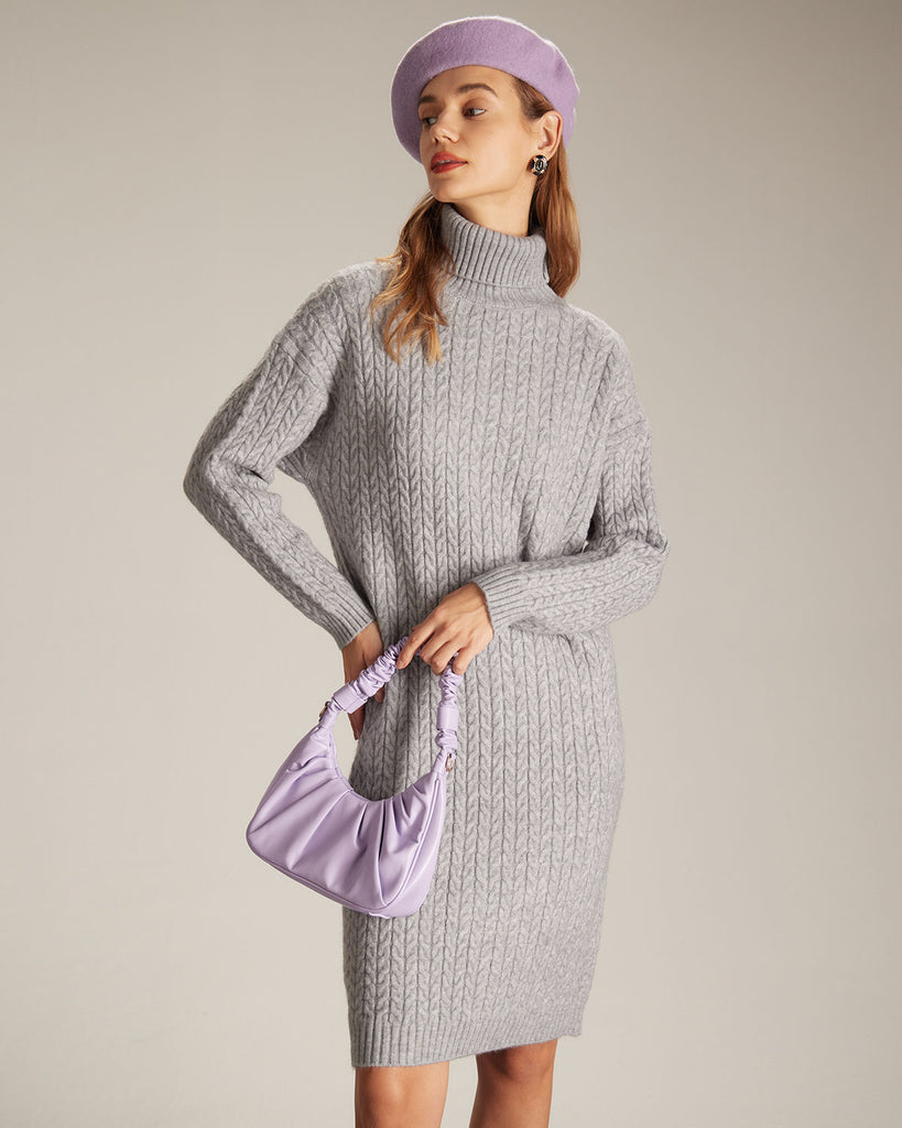 The Turtleneck Cable Sweater Dress Dresses - RIHOAS