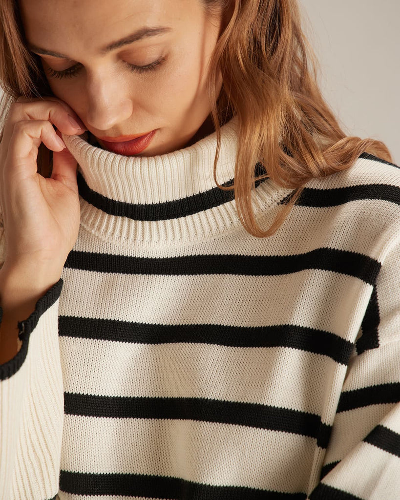 The Turtleneck Striped Pullover Sweater Tops - RIHOAS