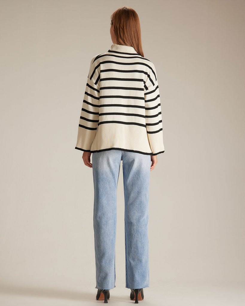 The Turtleneck Striped Pullover Sweater Tops - RIHOAS