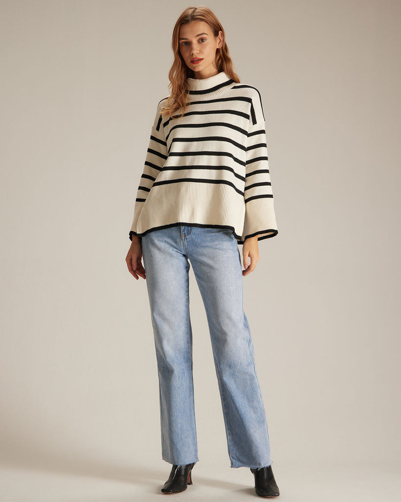 The Turtleneck Striped Pullover Sweater Tops - RIHOAS