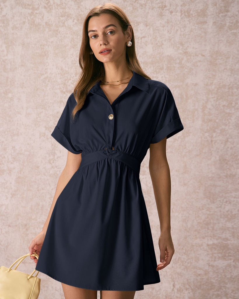 The Twist Front Shirt Dress Navy Dresses - RIHOAS