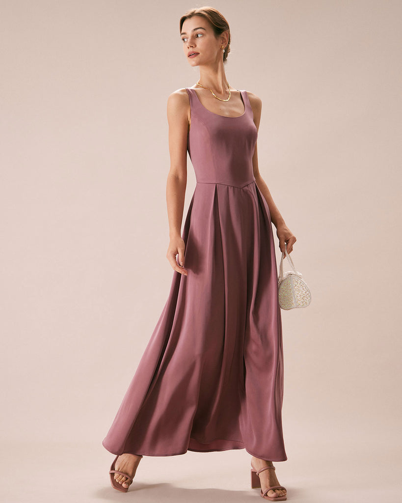 The U-Neck Satin Maxi Dress Dresses - RIHOAS