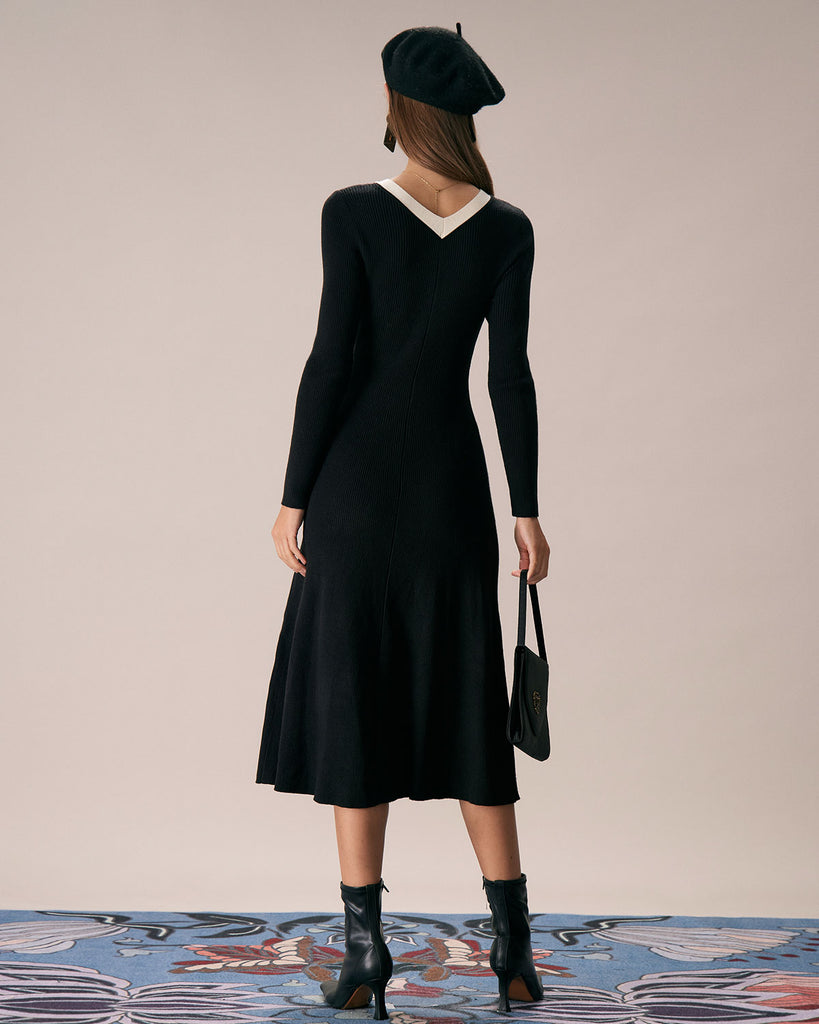 The V-Neck Black And White Color Block Dress Dresses - RIHOAS