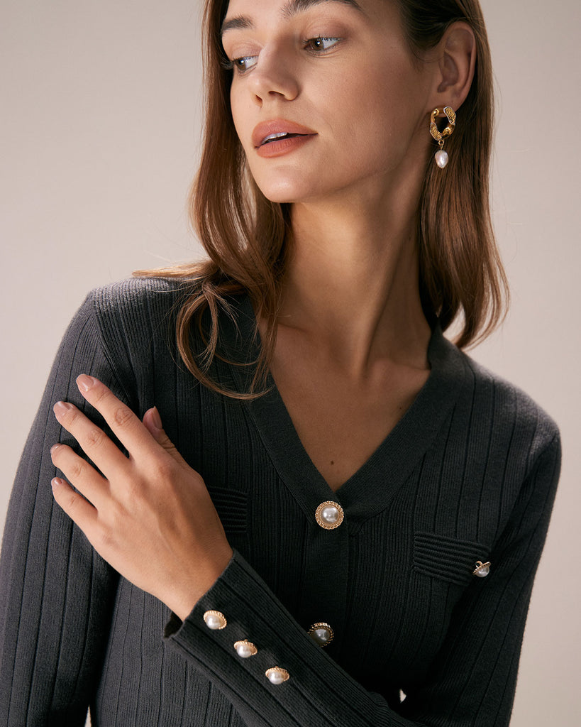 The V-Neck Button-Down A-Hem Dress Dresses - RIHOAS