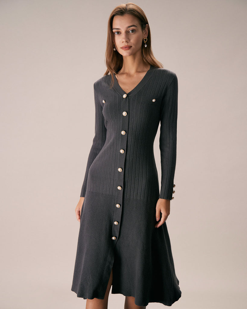 The V-Neck Button-Down A-Hem Dress Dresses - RIHOAS