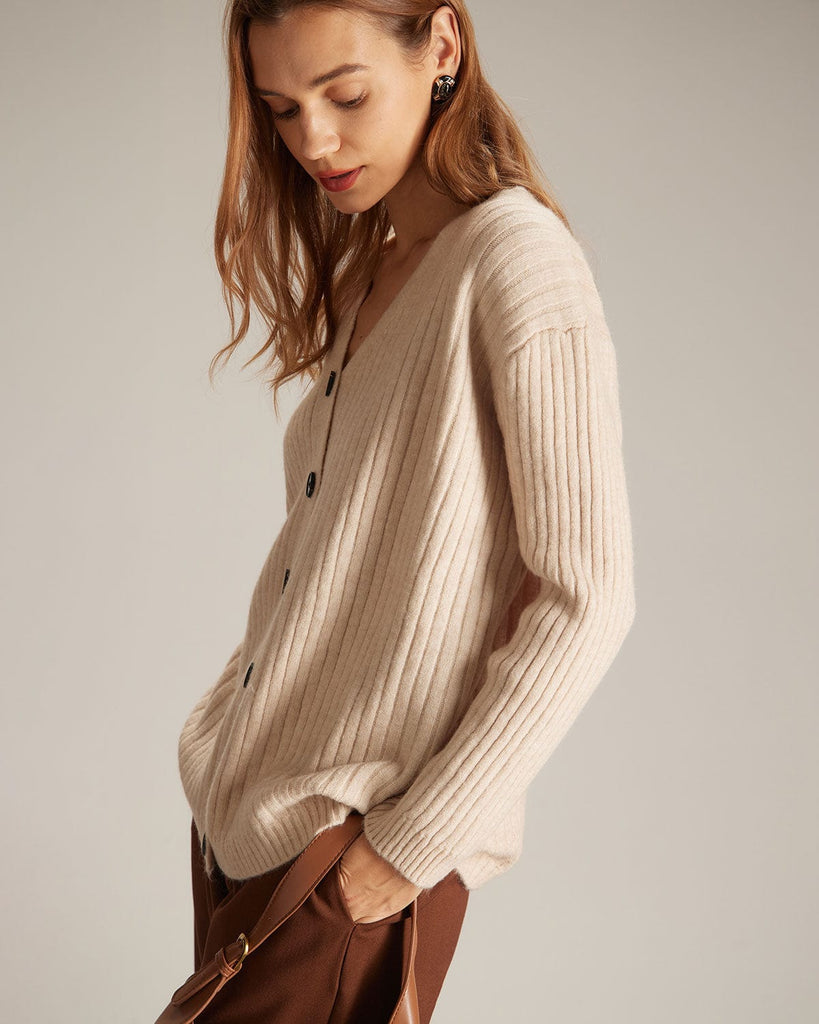 The V-Neck Button-Down Knitted Cardigan Tops - RIHOAS