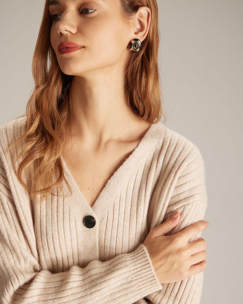 The V-Neck Button-Down Knitted Cardigan Tops - RIHOAS