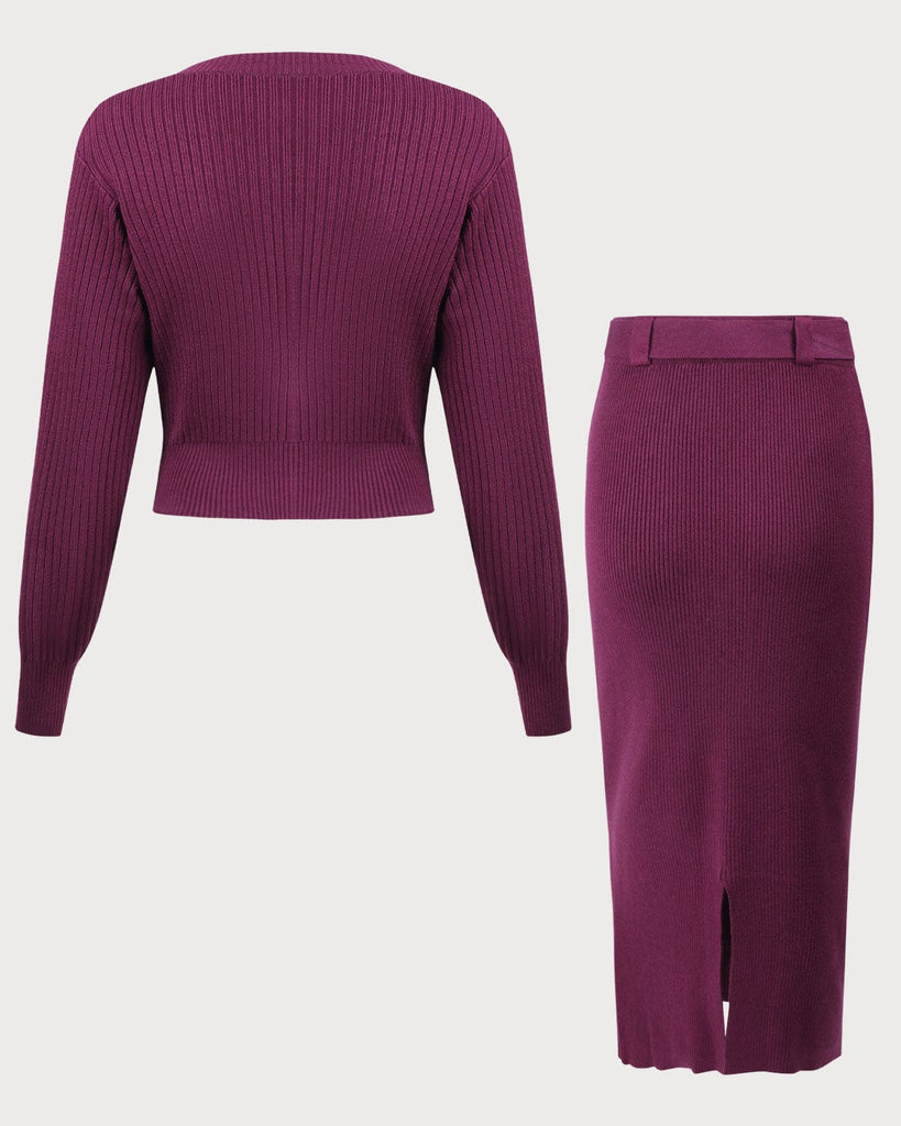 The V-Neck Button-Knit Two-Piece Set Two-Piece Outfits - RIHOAS