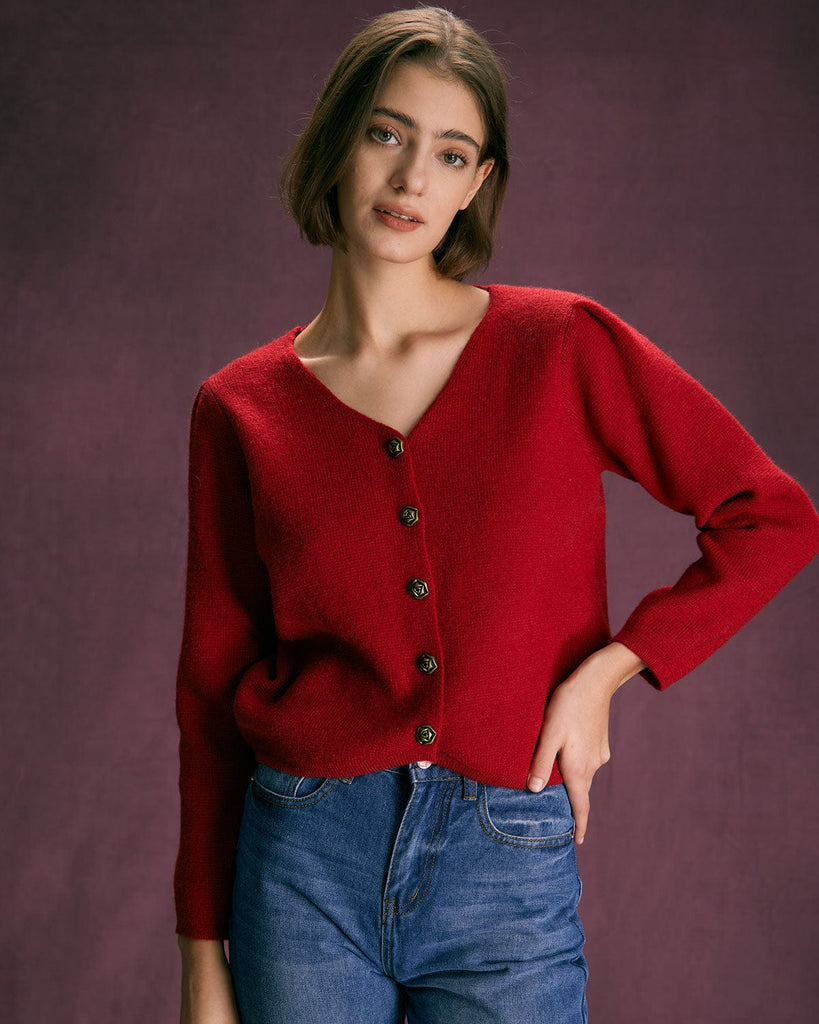 The V-Neck Button Detailed Cardigan Tops - RIHOAS