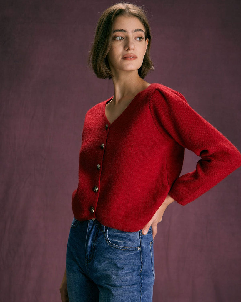 The V-Neck Button Detailed Cardigan Tops - RIHOAS