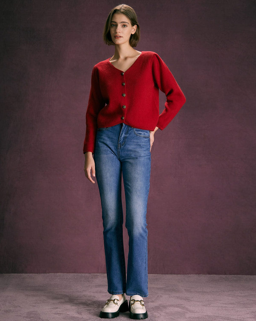 The V-Neck Button Detailed Cardigan Tops - RIHOAS