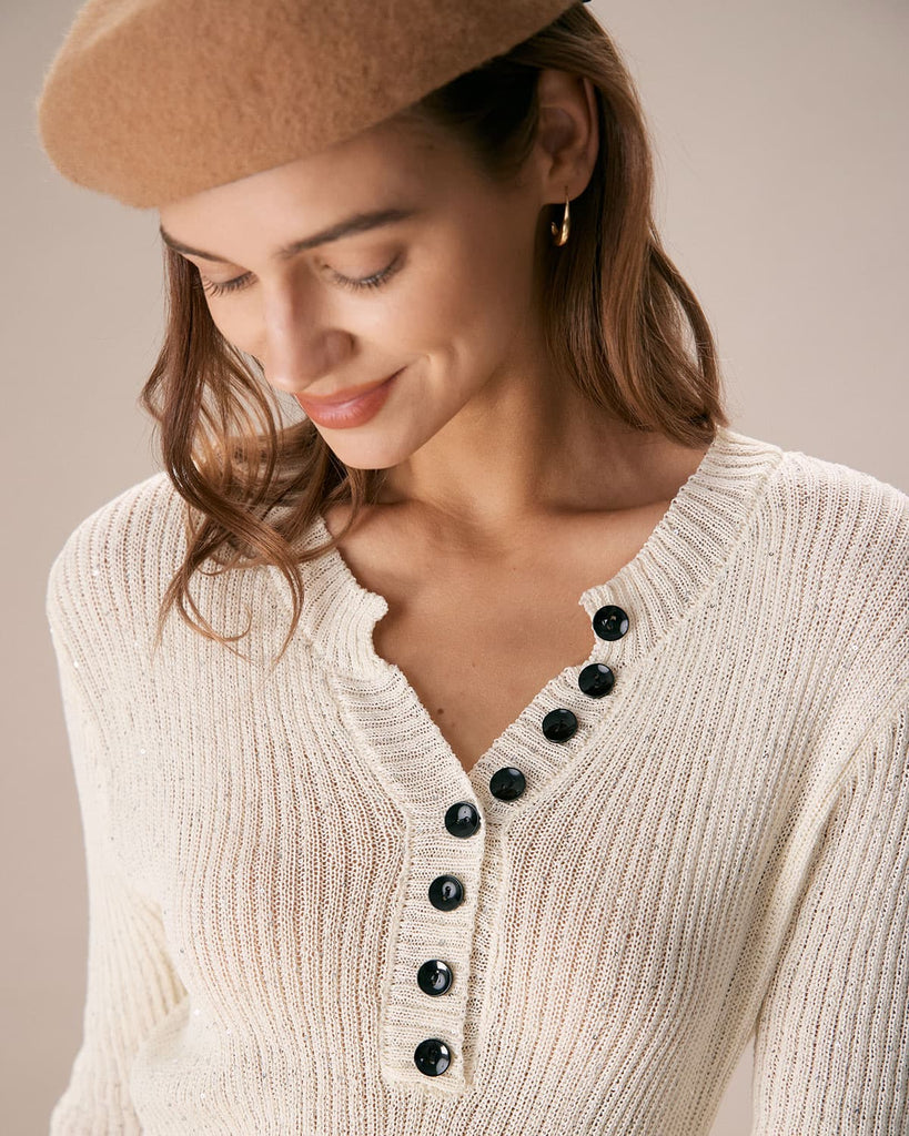 The V-Neck Buttoned Knit Top Tops - RIHOAS