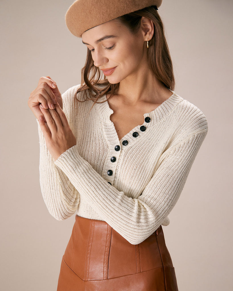 The V-Neck Buttoned Knit Top Tops - RIHOAS