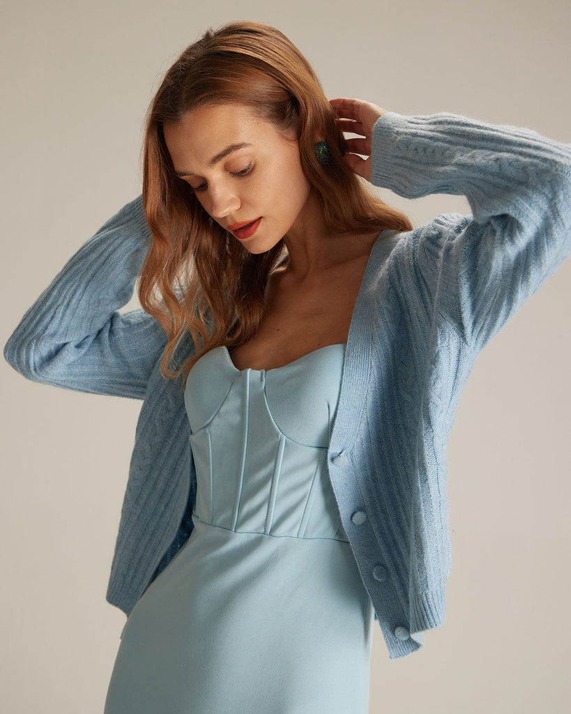 The V-Neck Cable Cardigan Tops - RIHOAS