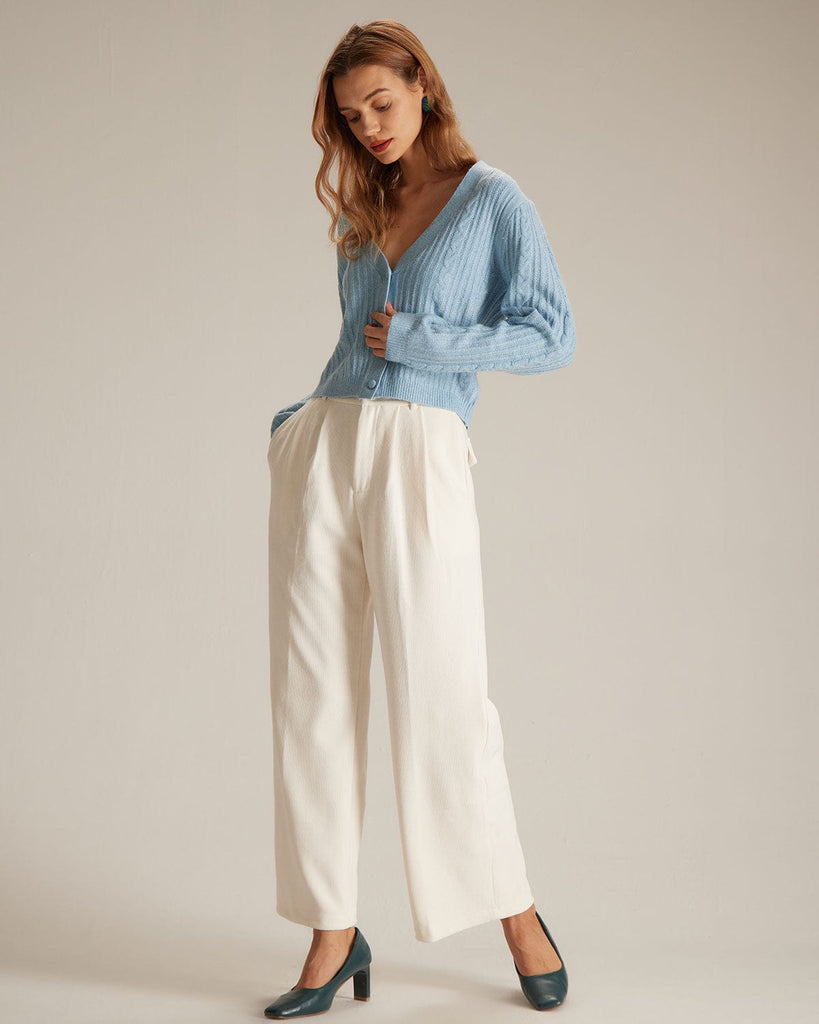 The V-Neck Cable Cardigan Tops - RIHOAS