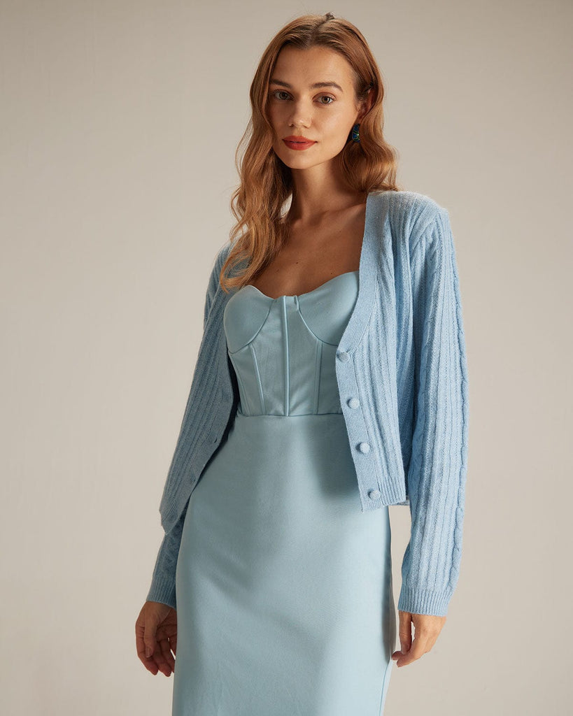 The V-Neck Cable Cardigan Tops - RIHOAS