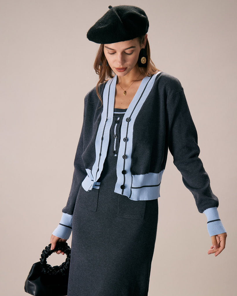 The V-Neck Colorblock Knitted Suit Two-Piece Outfits - RIHOAS