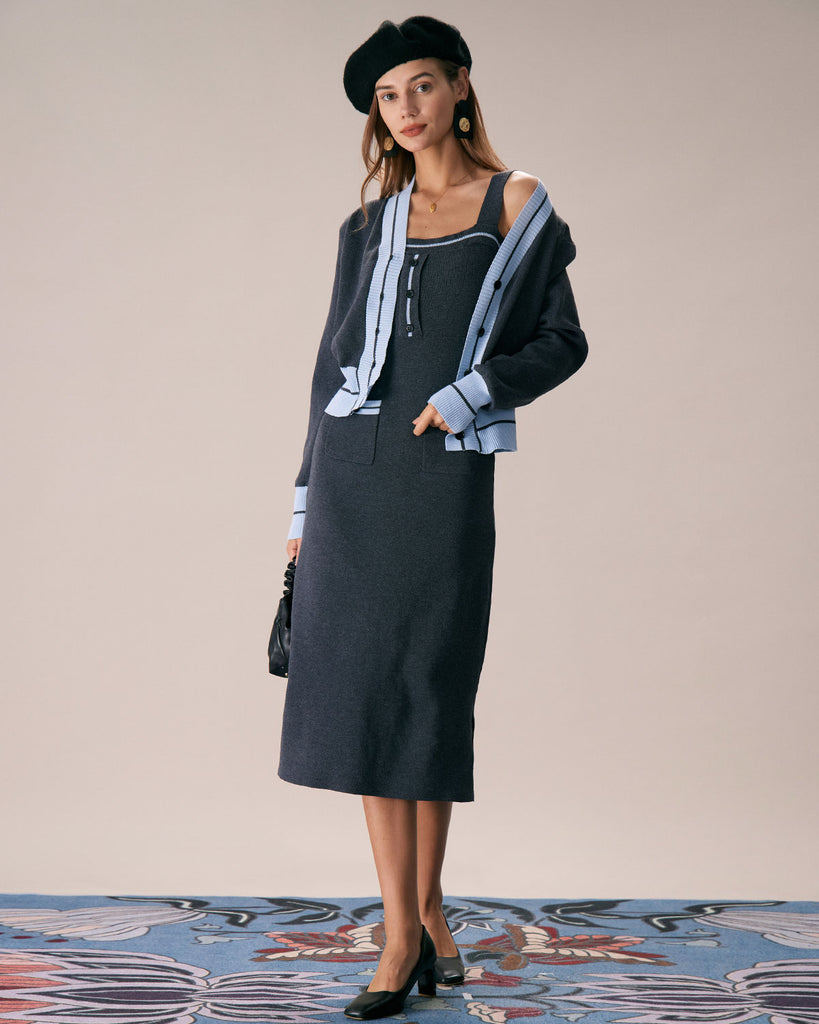 The V-Neck Colorblock Knitted Suit Two-Piece Outfits - RIHOAS