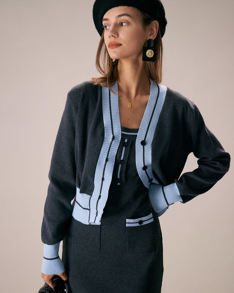 The V-Neck Colorblock Knitted Suit Two-Piece Outfits - RIHOAS