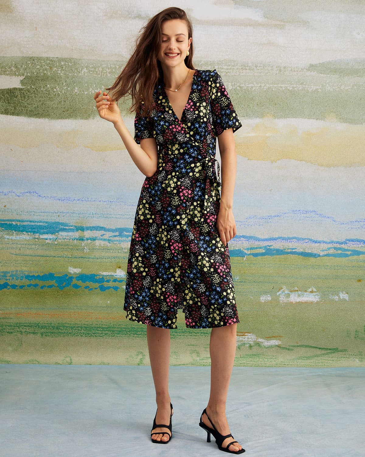 Tie neck floral dress cheap