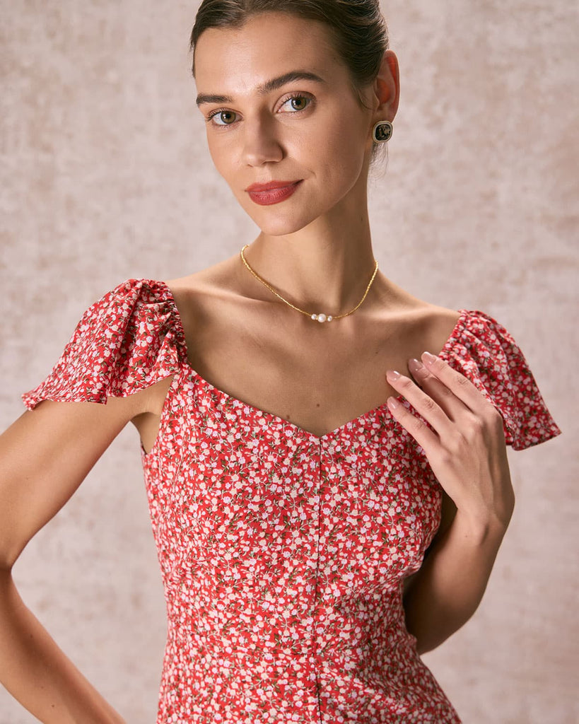 The V-Neck Front Slit Floral Dress Dresses - RIHOAS