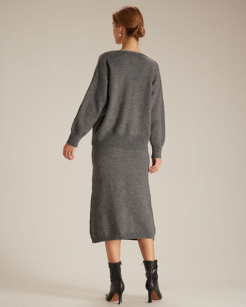The V-Neck Gray Sweater Suit Two-Piece Outfits - RIHOAS