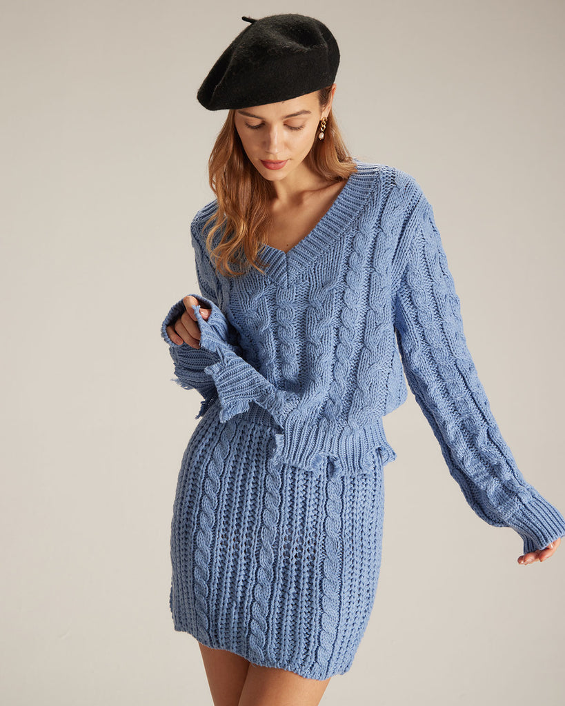 The V-Neck Hook Woolen Suit Two-Piece Outfits - RIHOAS