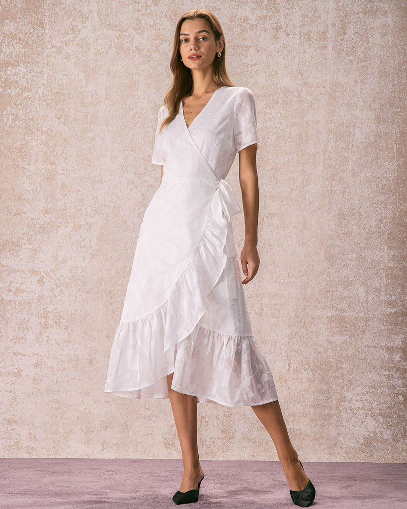 The V-Neck Jacquard Wrap Dress Dresses - RIHOAS